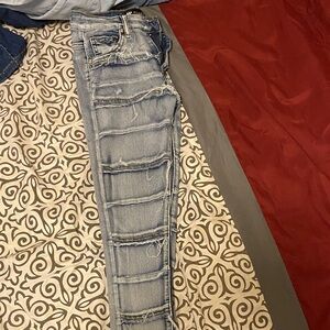 Trendy Distressed Skinny Jeans in Light Blue